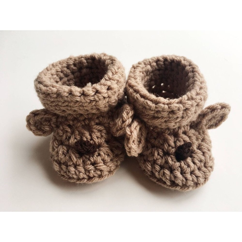 Baby Crochet booties, baby animal booties bear baby shoes, dog baby boots brown